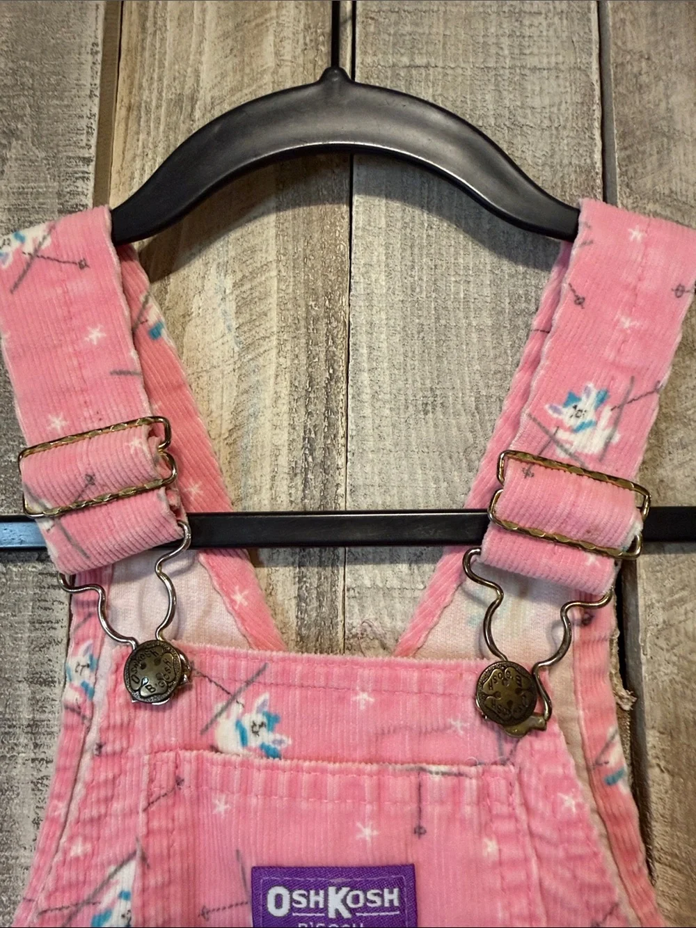 Vtg 90’s OshKosh B'gosh Pink Floral Corduroy Overalls Skiing Bunny size 4T